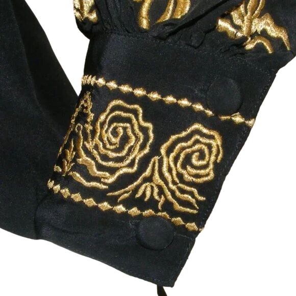 DIANE von FURSTENBERG Silk Blouse, XS, Black, Gold Embroidery, button front - Picture 8 of 10